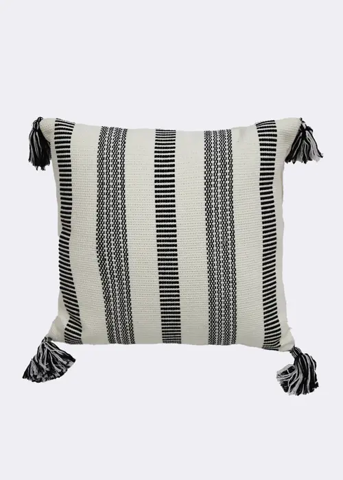 Woven Stripe Black And White Cushion