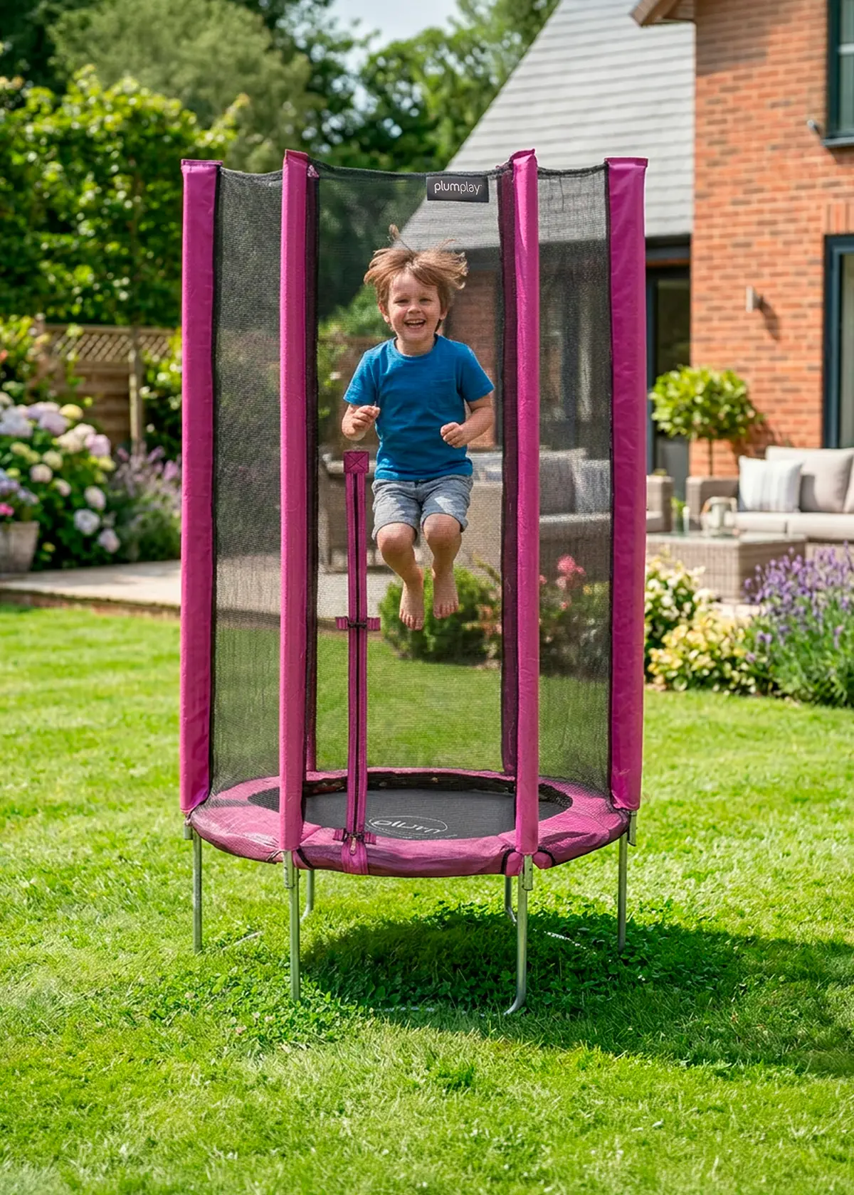 Plum® Junior Springsafe® Trampoline & Enclosure Pink | Dobbies Garden  Centres ホブズ HOBBS CAMILLA CABLE JUMPER （SAPPHIRE PINK）