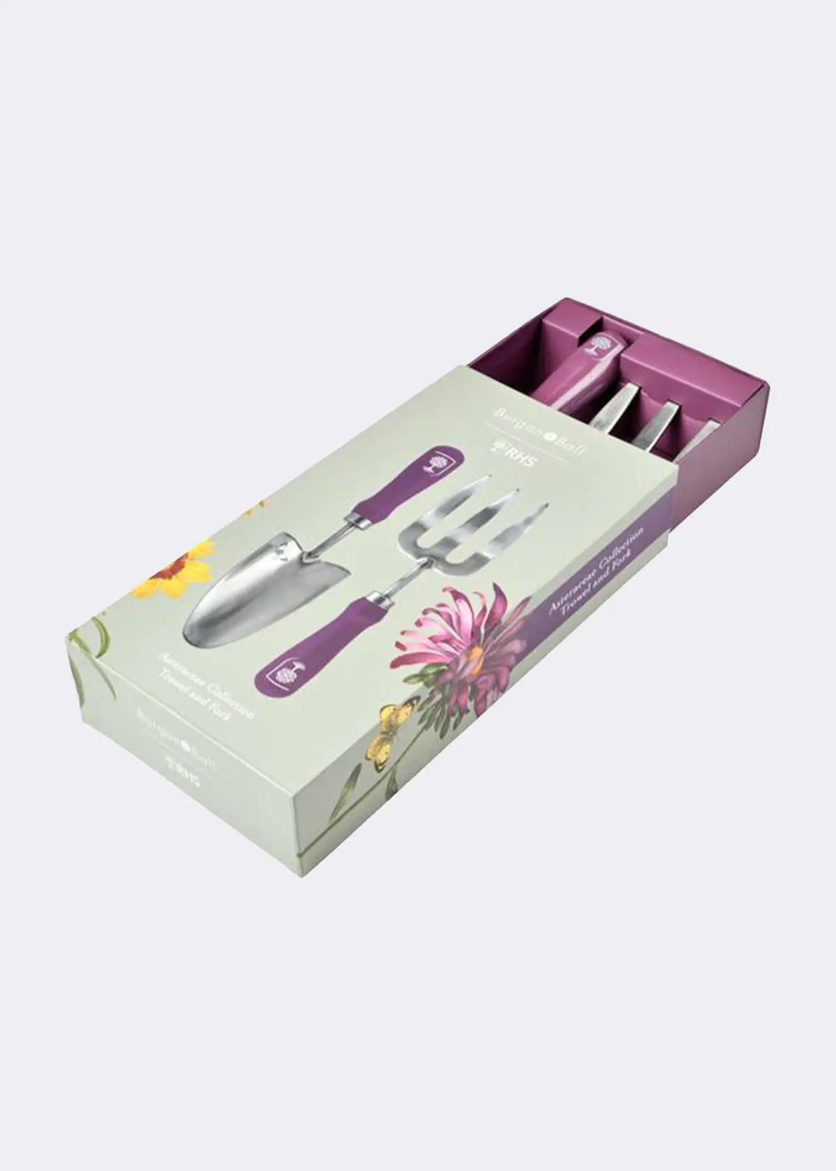 A photo of RHS Asteraceae Trowel and Fork Gift Set
