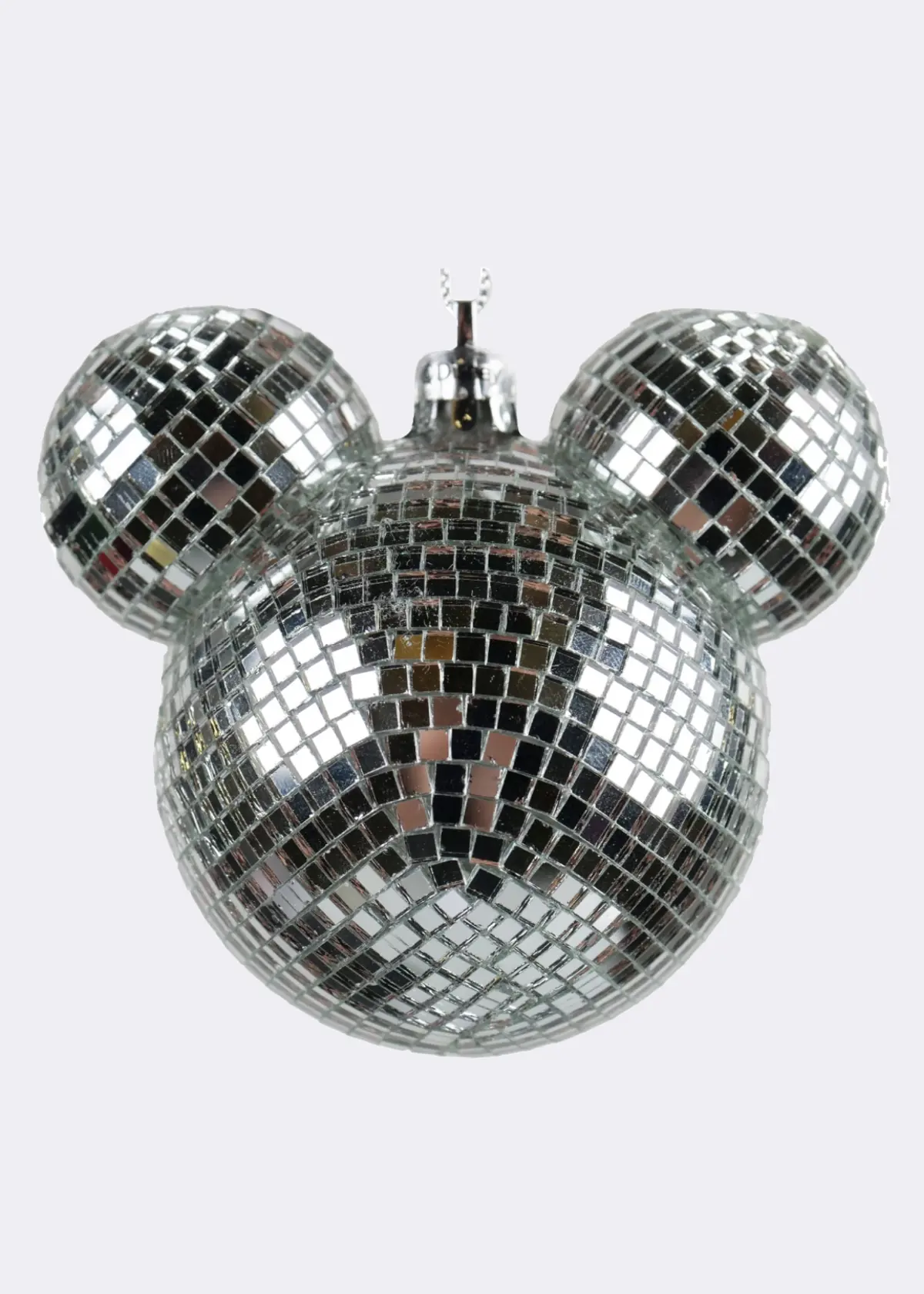 A photo of Disney Silver Disco Mickey Mouse Ear Bauble