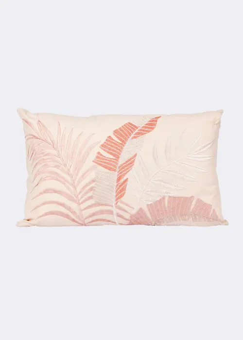 Pink Leaf Embroidered Cushion 50x30cm