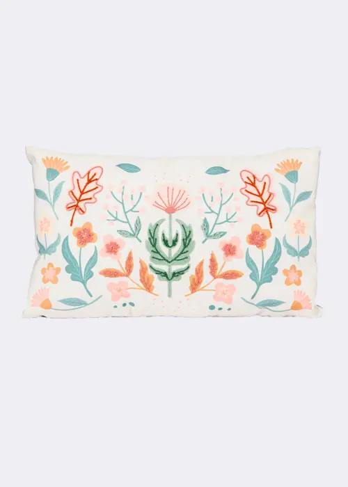Floral Embroidered Cushion 50x30cm