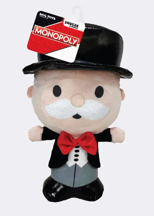 Hasbro 7in Monopoly Squeak and Crinkle Plush Dog Toy