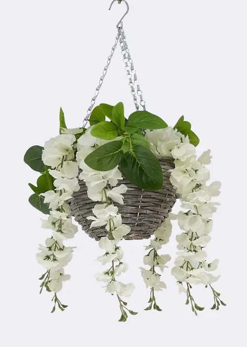 A photo of Faux White Hanging Basket