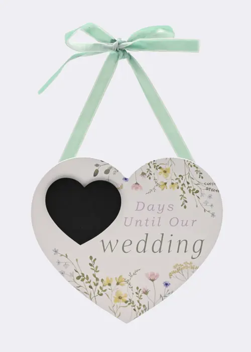 A photo of Love Story Wildflower Wedding Countdown Heart Plaque