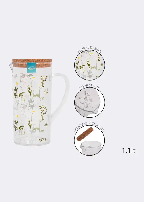 Pitcher With Daisy Print & Cork Lid 1.1L