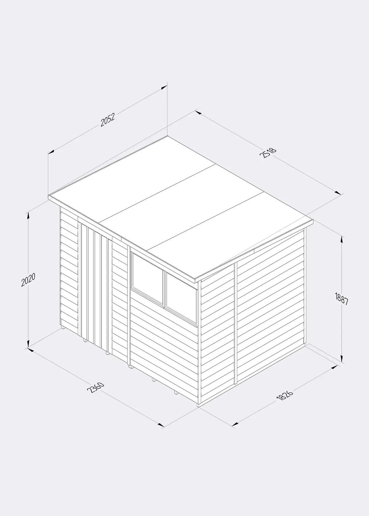 4LIFE Wooden Pent Shed 8x6 With Single Door & 2 Windows