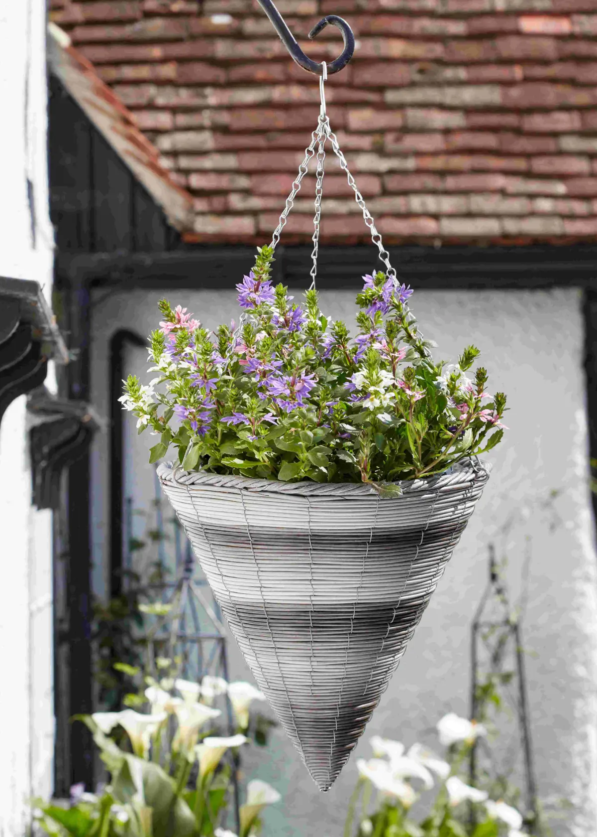 A photo of 14in Wychwood Faux Rattan Hanging Cone