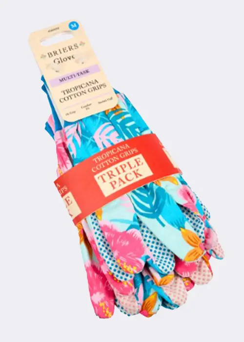 Pack of 3 Tropicana Cotton Grips Gardening Gloves Medium