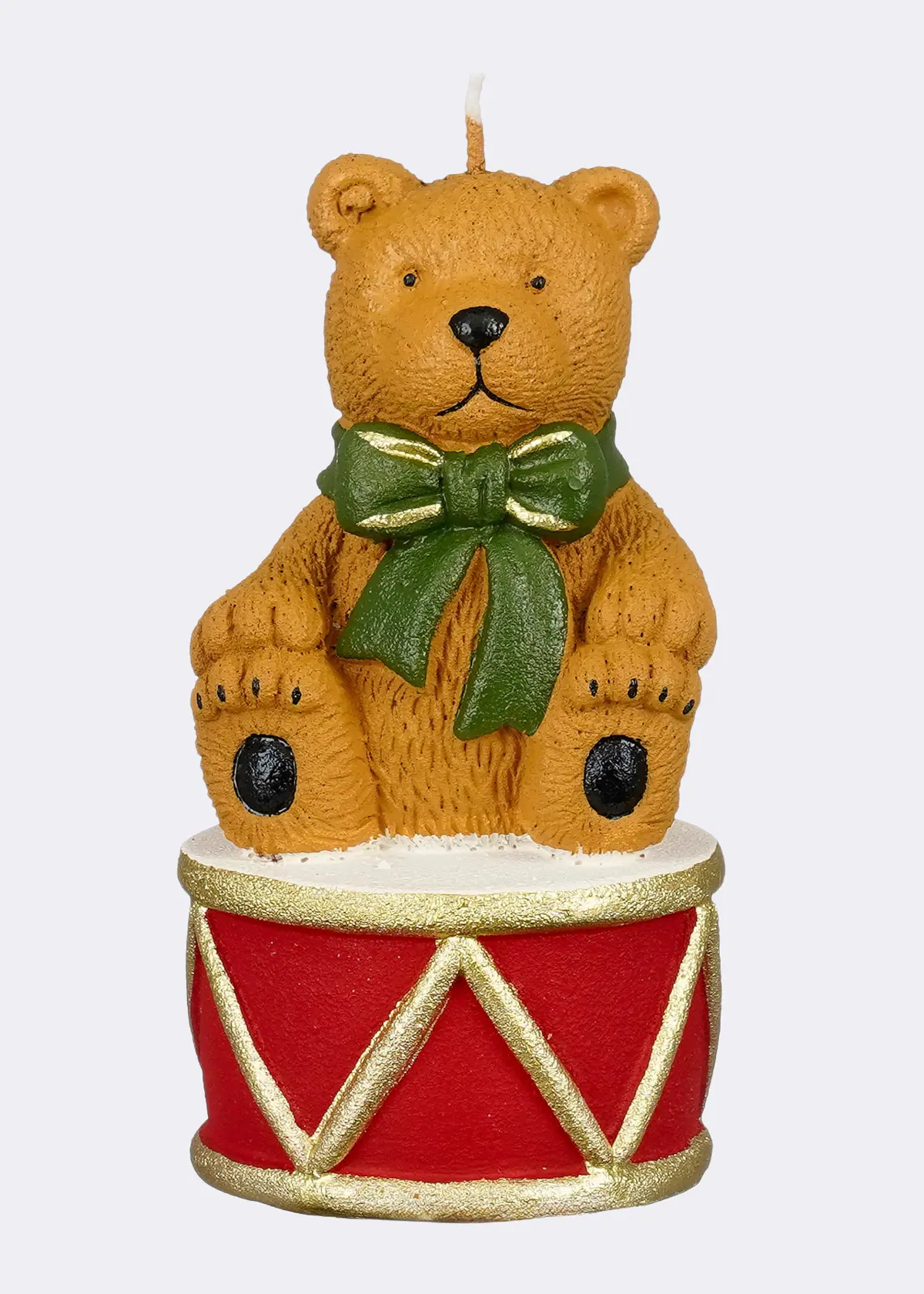 A photo of Brown Bear Sitting On Red Drum Unscented Candle 14cm
