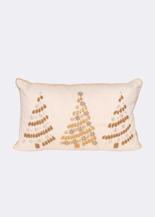 A photo of Christmas Tree Cushion With Beads & Embroidery 30x50cm