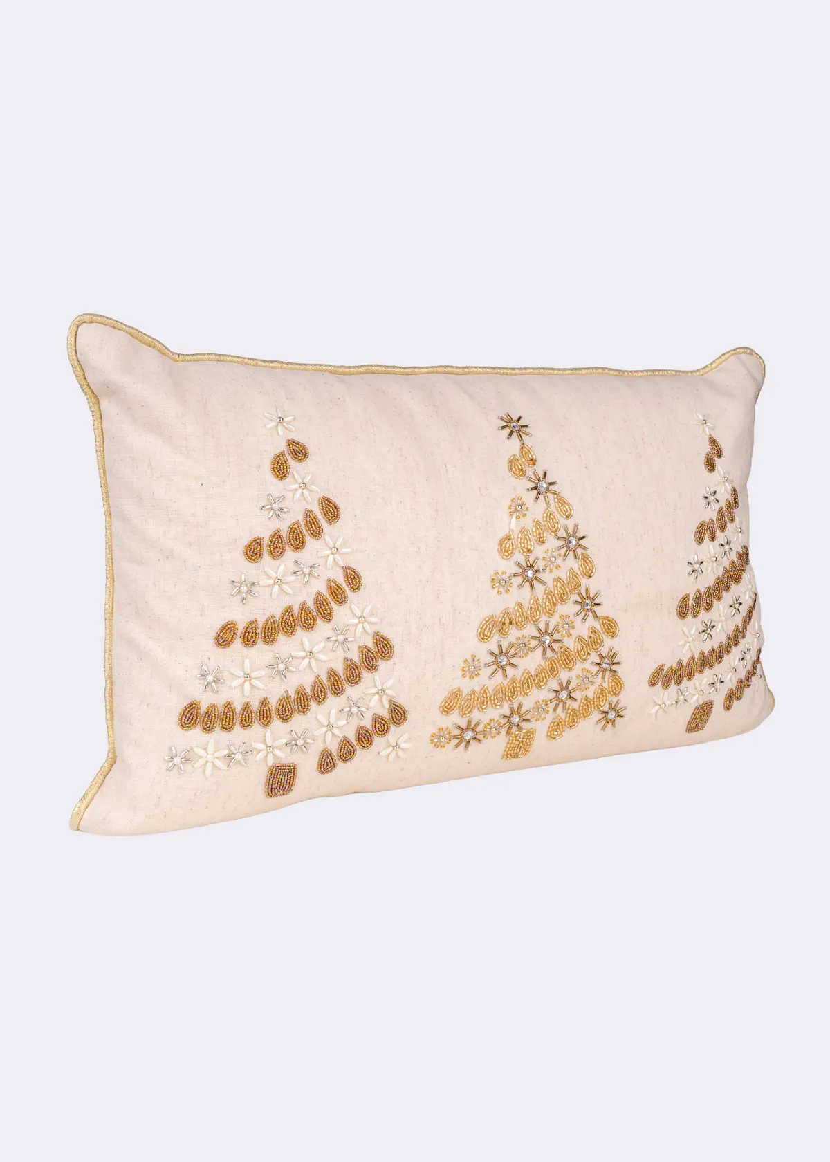 A photo of Christmas Tree Cushion With Beads & Embroidery 30x50cm