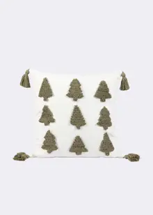 Embroidered Christmas Tree Cushion 45x45cm Green & White