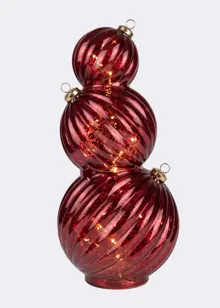 3 Stacked Glass Bauble Decoration With LED Lights 36.5cm Red