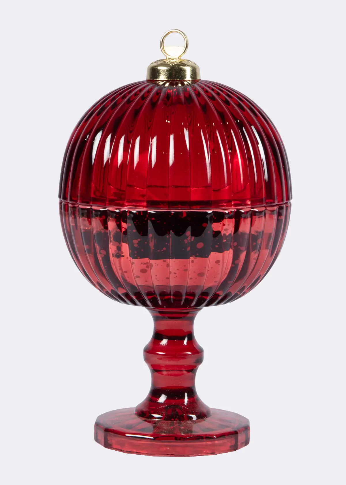 A photo of Footed Christmas Bauble Candle 19cm Mottled Red