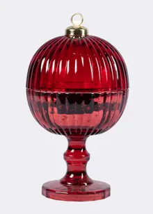 Footed Christmas Bauble Candle 19cm Mottled Red