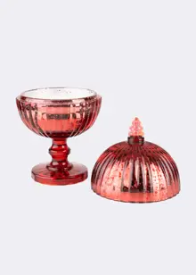 Footed Christmas Bauble Candle 19cm Mottled Red