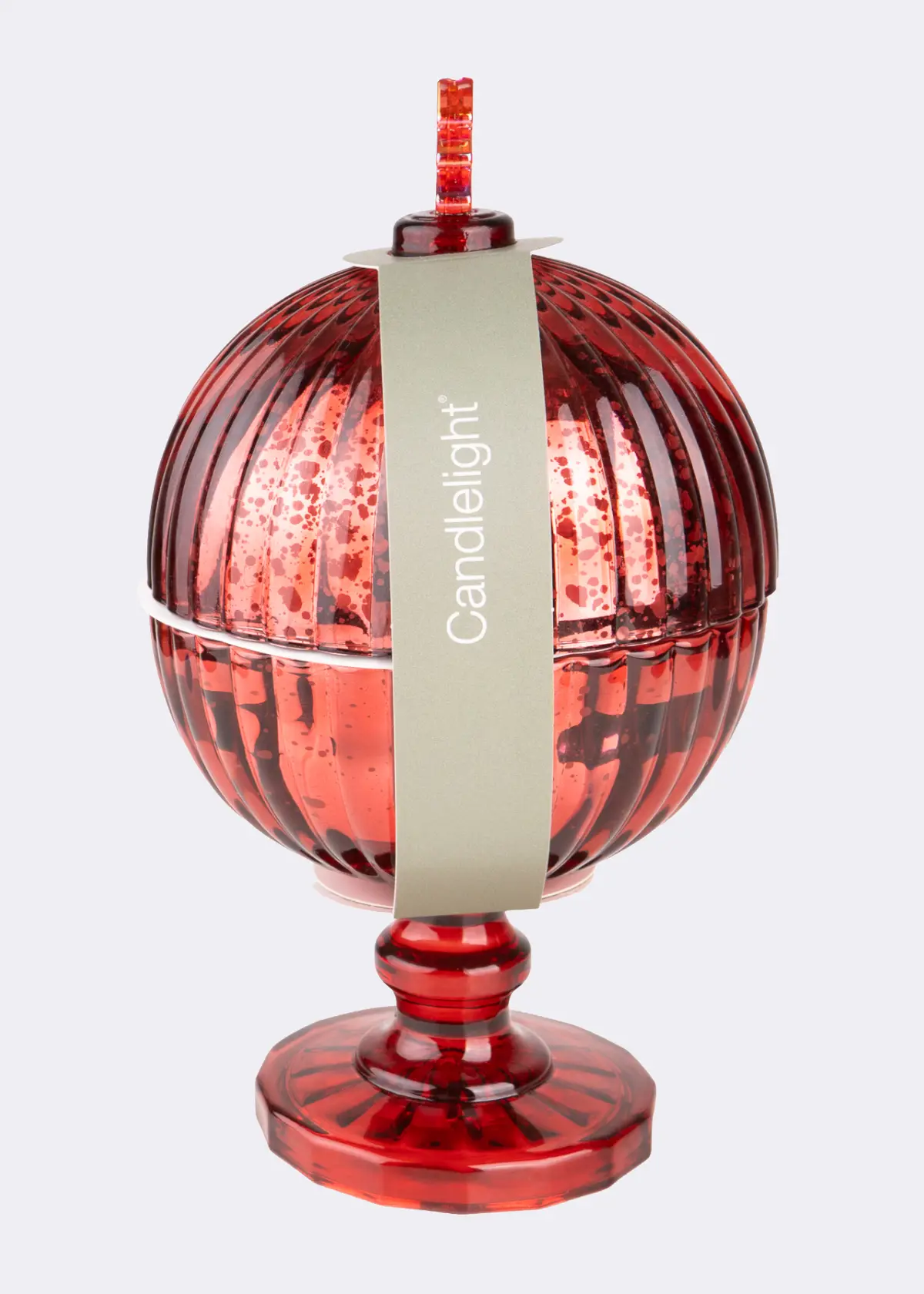 A photo of Footed Christmas Bauble Candle 19cm Mottled Red