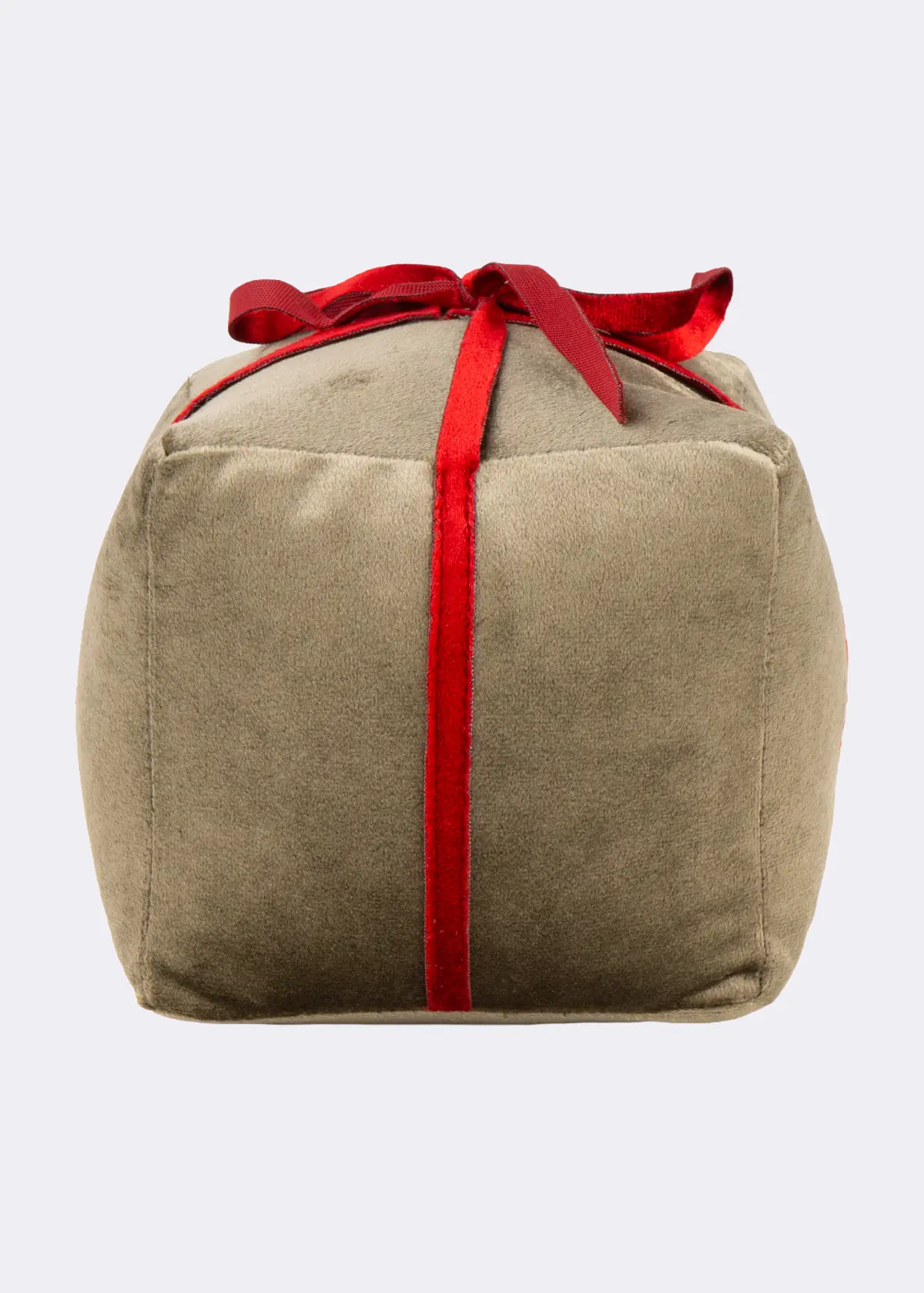 A photo of Square Dark Green With Red Ribbon Present Doorstop 13cm