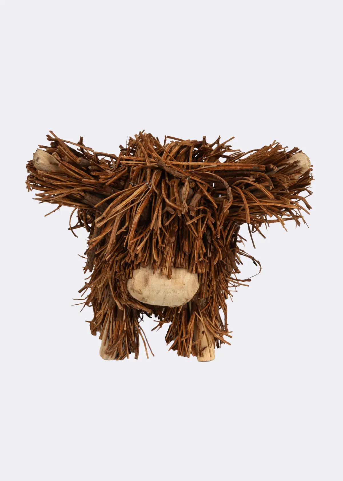 A photo of Small Rattan Twig Highland Cow Ornament 20cm Brown