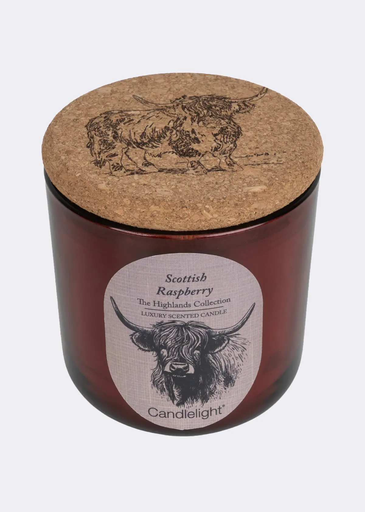 A photo of Scottish Raspberry Single Wick Glass Candle With Cork Lid