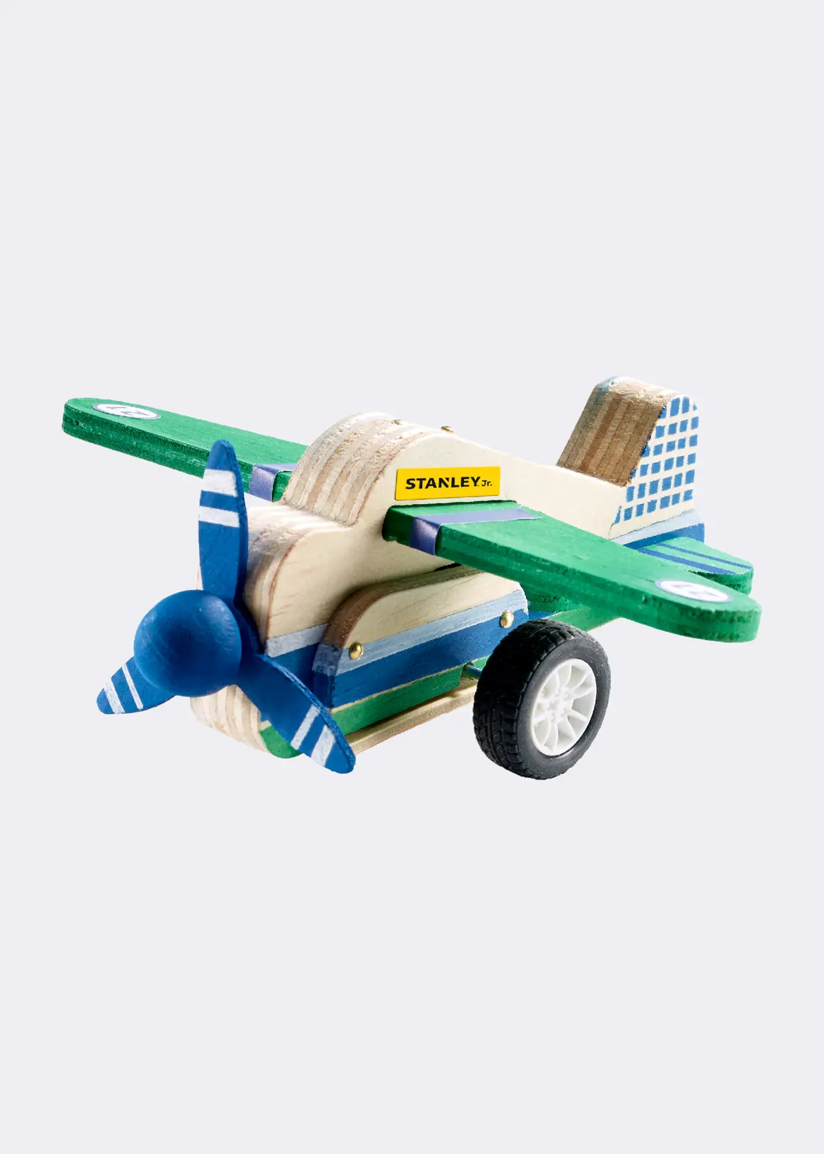 A photo of Stanley Jr. Pull Back Wooden Airplane Craft Kit