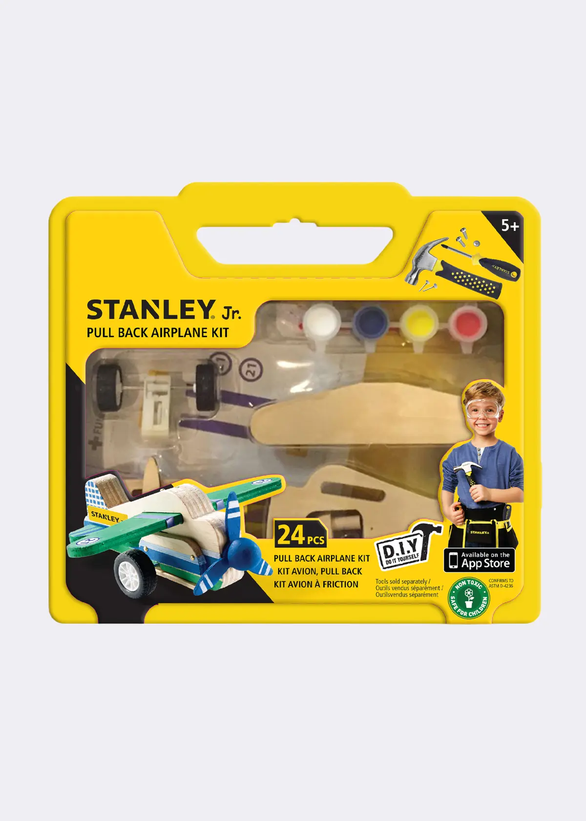 A photo of Stanley Jr. Pull Back Wooden Airplane Craft Kit