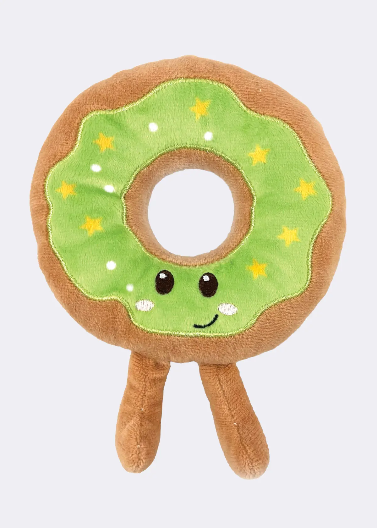 A photo of Festive Green Donut Plush Dog Toy