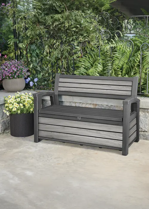 A photo of Keter Stormgrey 227L Outdoor Storage Bench