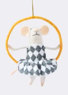 Needle Felt Circus Mouse In Hoop Hanging Decoration 14.5cm