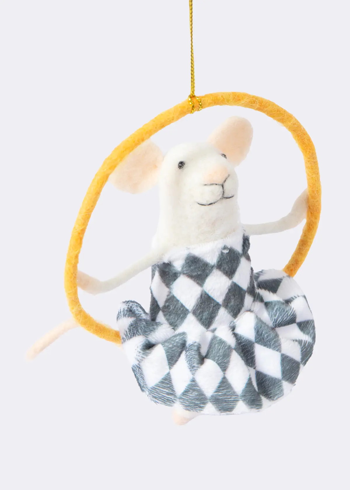 A photo of Needle Felt Circus Mouse In Hoop Hanging Decoration 14.5cm
