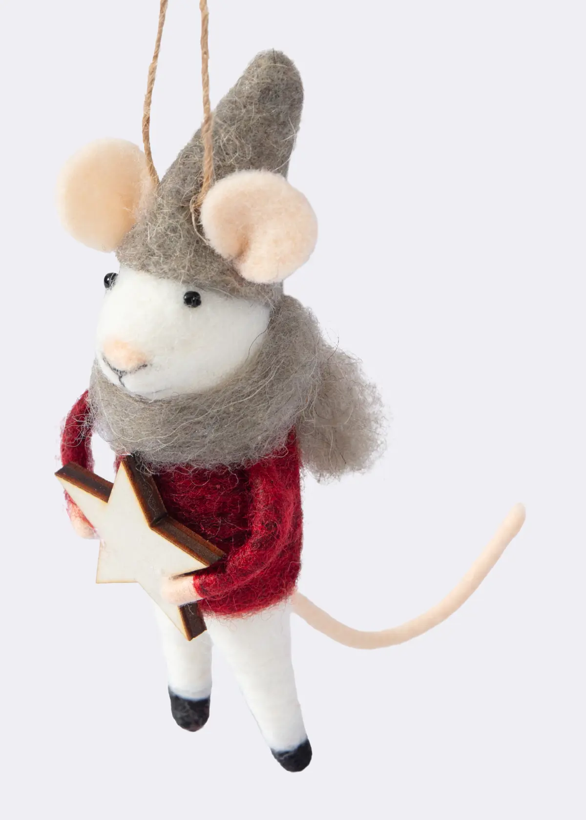 A photo of Needle Felt Mouse With Star Hanging Decoration 13cm