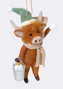 Needle Felt Cow Hanging Decoration 14cm