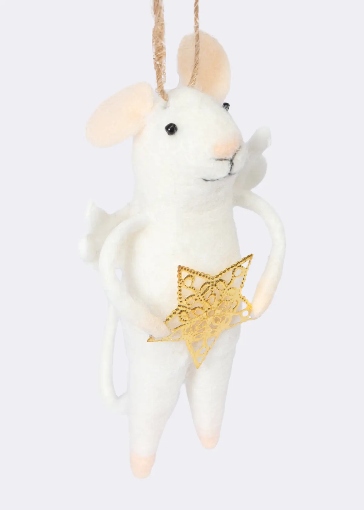A photo of Needle Felt Angel Mouse With Star Hanging Decoration 13cm