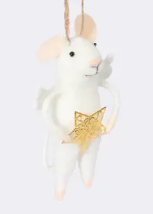 Needle Felt Angel Mouse With Star Hanging Decoration 13cm