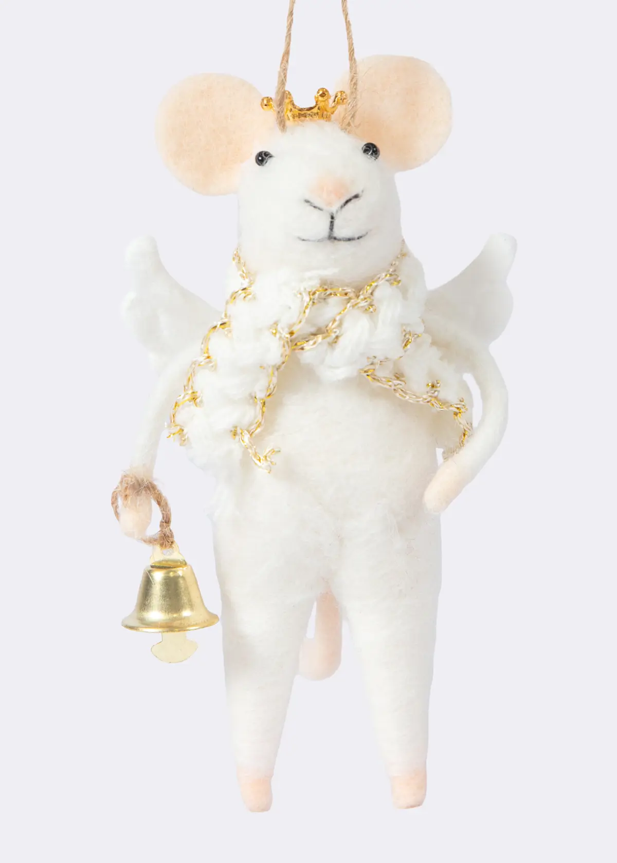 A photo of Needle Felt Angel Mouse With Bell Hanging Decoration 12cm