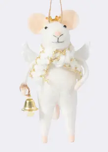 Needle Felt Angel Mouse With Bell Hanging Decoration 12cm