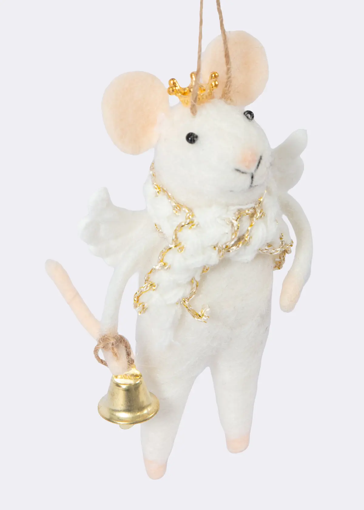 A photo of Needle Felt Angel Mouse With Bell Hanging Decoration 12cm