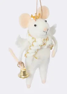 Needle Felt Angel Mouse With Bell Hanging Decoration 12cm