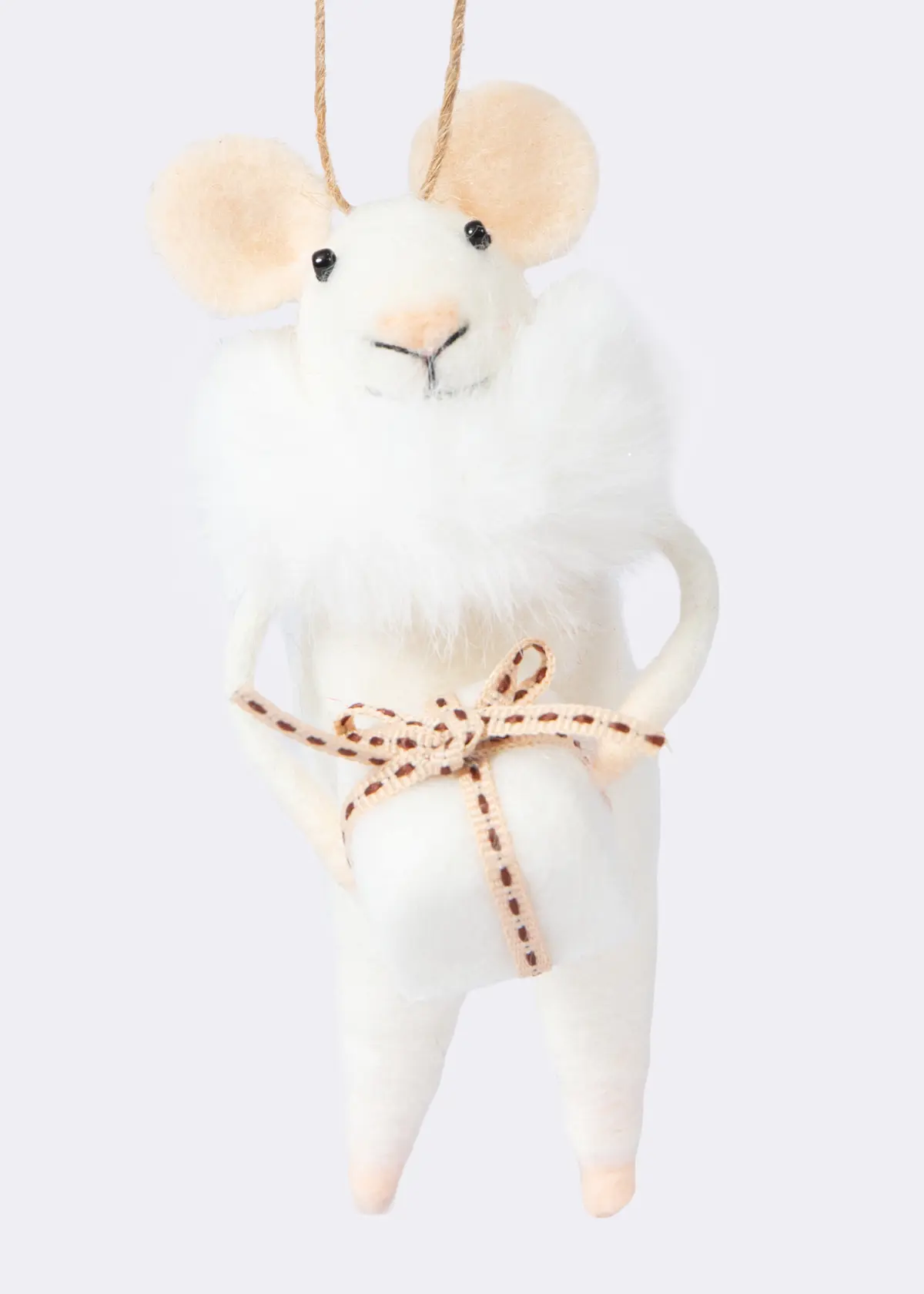 A photo of Needle Felt Angel Mouse With Present Hanging Decoration 13cm