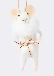 Needle Felt Angel Mouse With Present Hanging Decoration 13cm