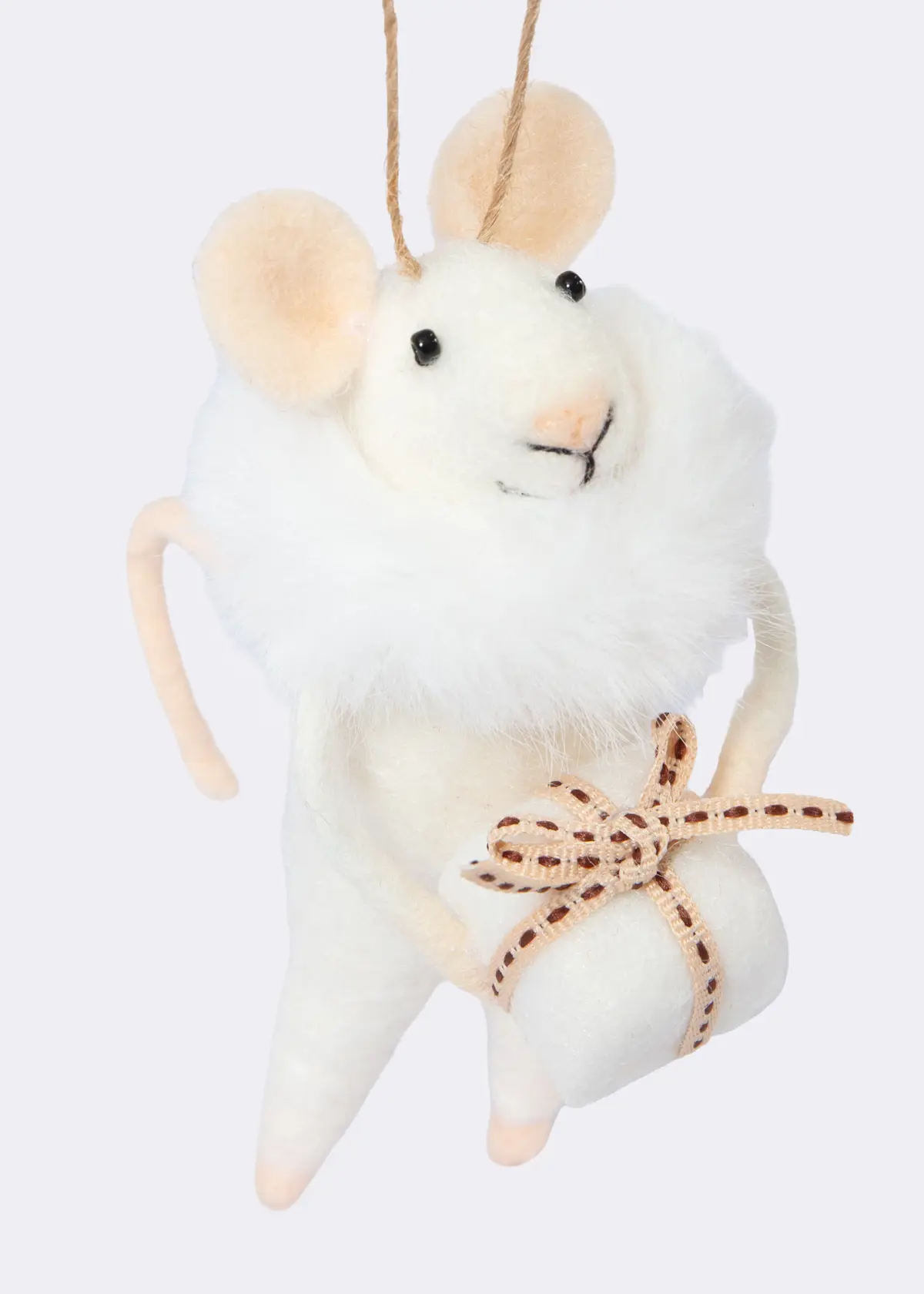 A photo of Needle Felt Angel Mouse With Present Hanging Decoration 13cm