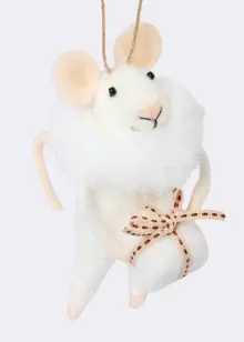 Needle Felt Angel Mouse With Present Hanging Decoration 13cm