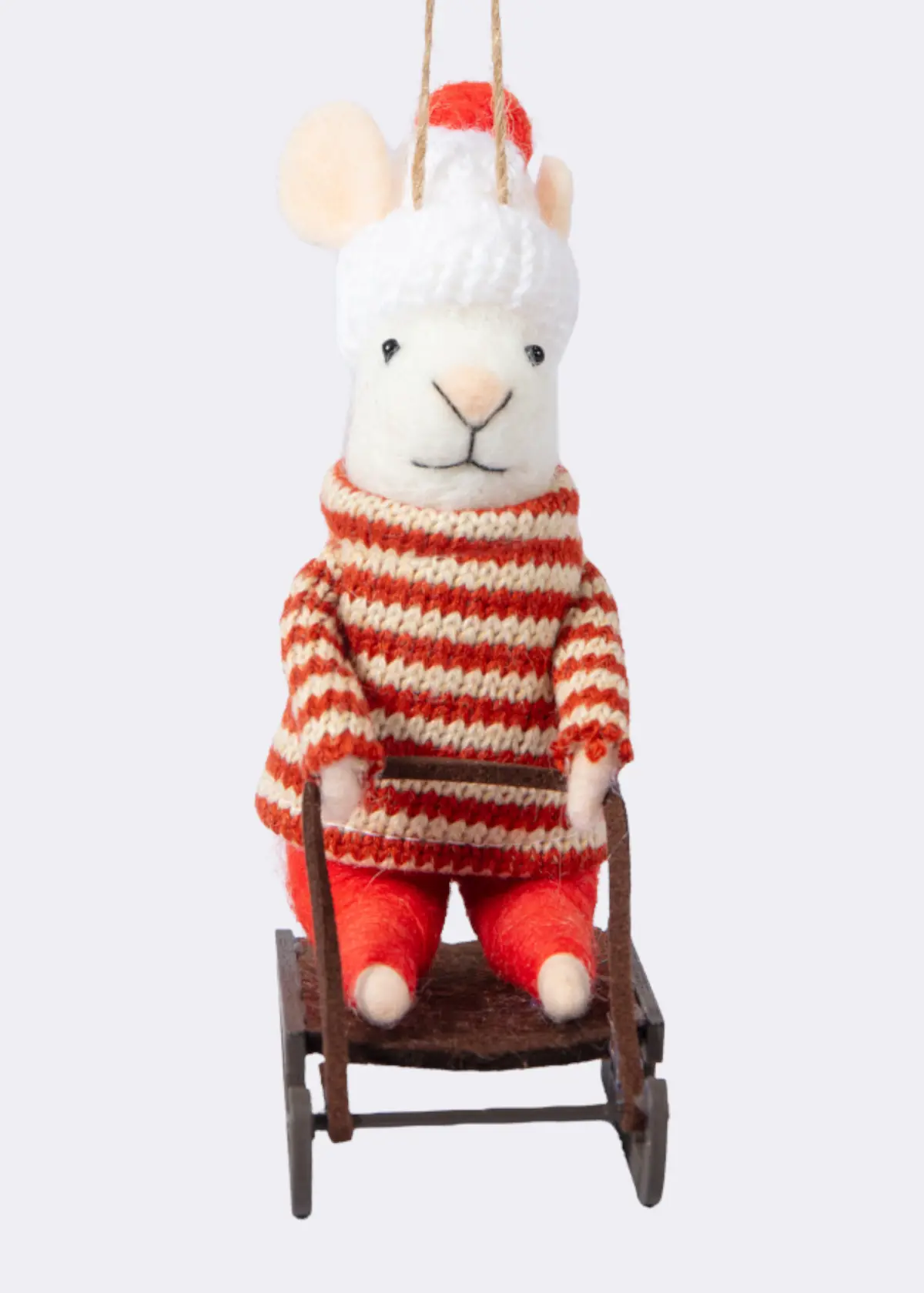 A photo of Needle Felt Sledding Mouse Hanging Decoration 12.5cm