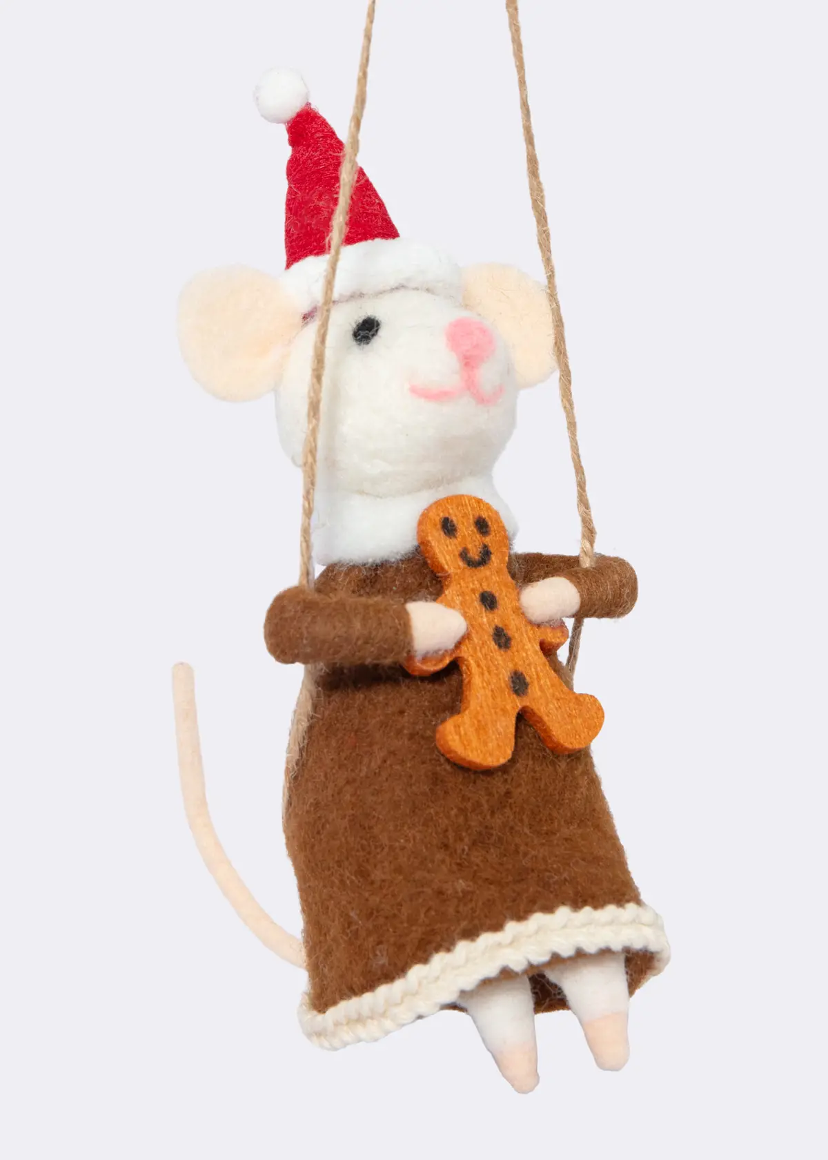 A photo of Needle Felt Mouse With Gingerbread Hanging Decoration 13cm