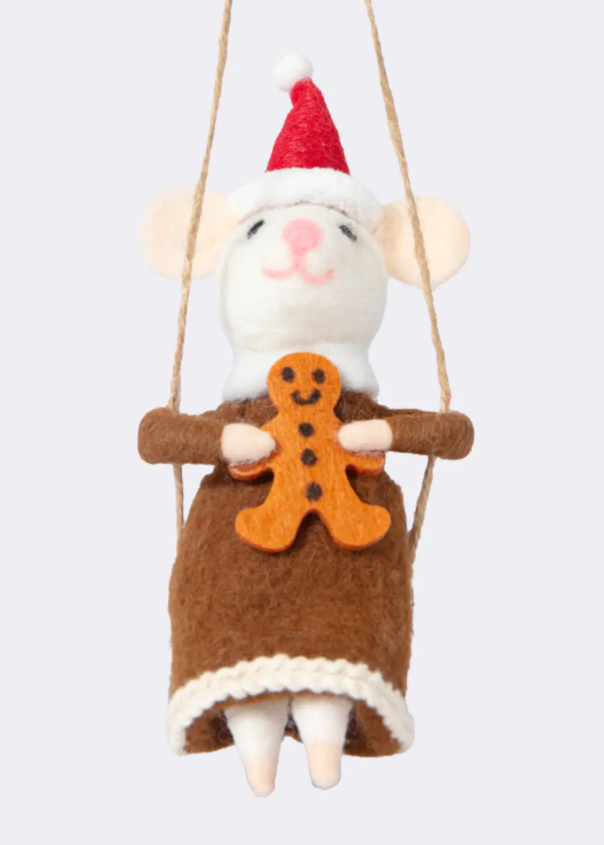 A photo of Needle Felt Mouse With Gingerbread Hanging Decoration 13cm