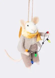 Needle Felt Mouse With Lights Hanging Decoration 11.5cm