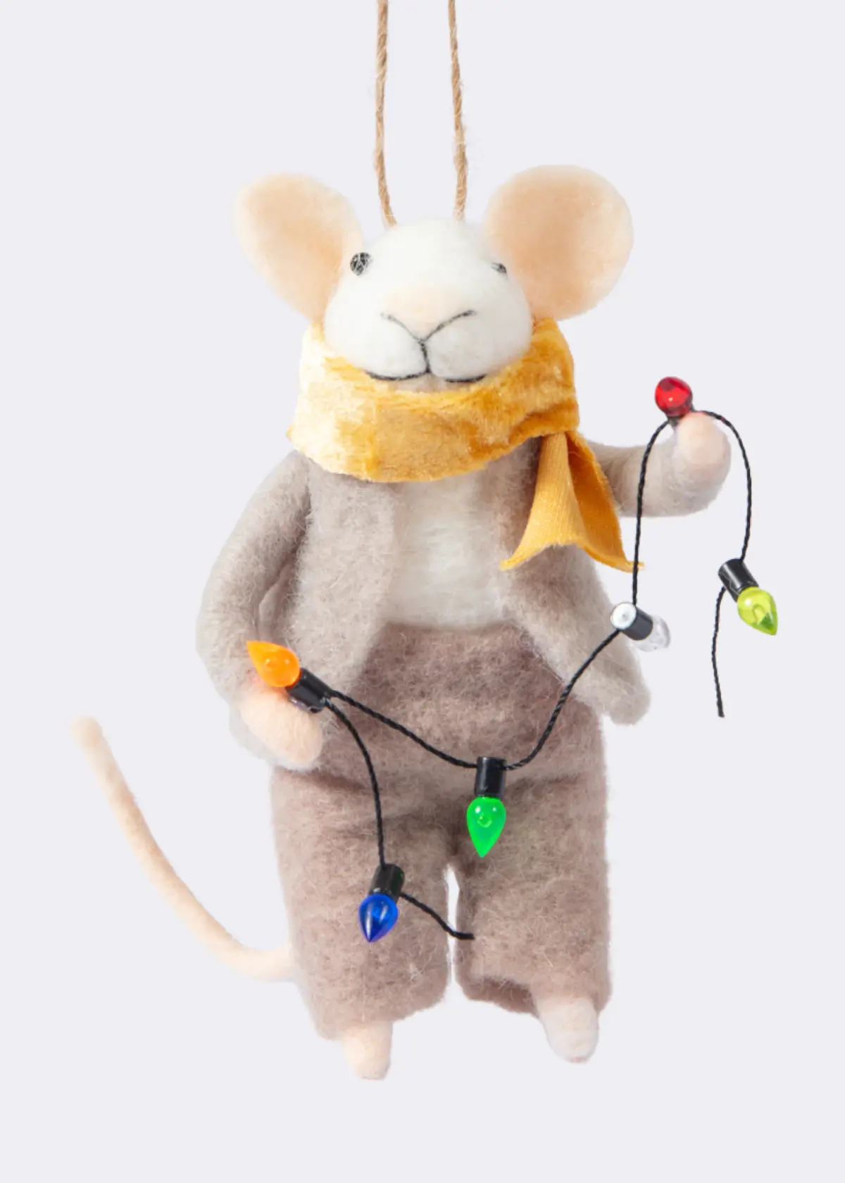 A photo of Needle Felt Mouse With Lights Hanging Decoration 11.5cm