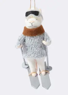 Needle Felt Skiing Mouse Hanging Decoration 12.5cm