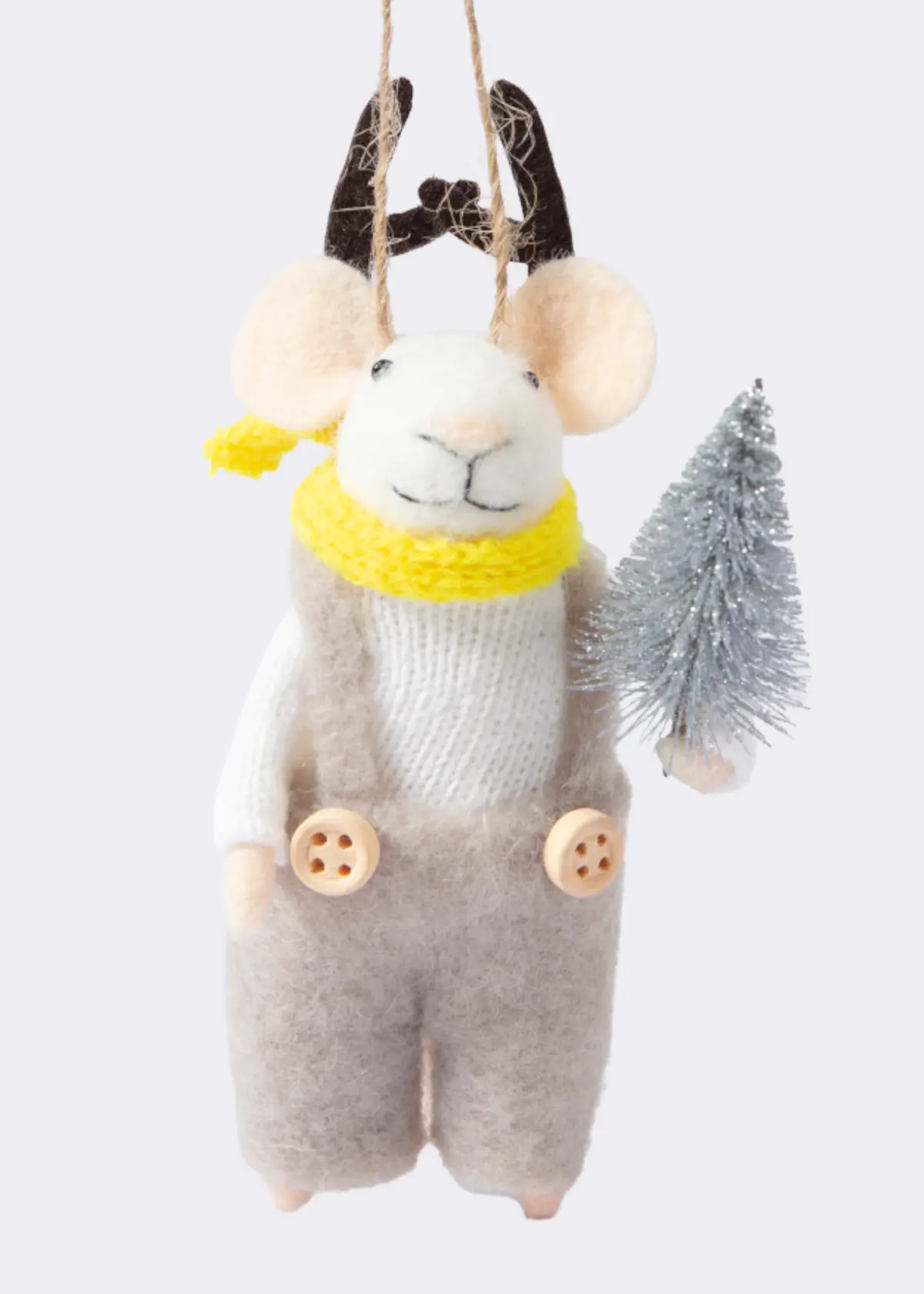A photo of Needle Felt Mouse With Tree Hanging Decoration 14cm